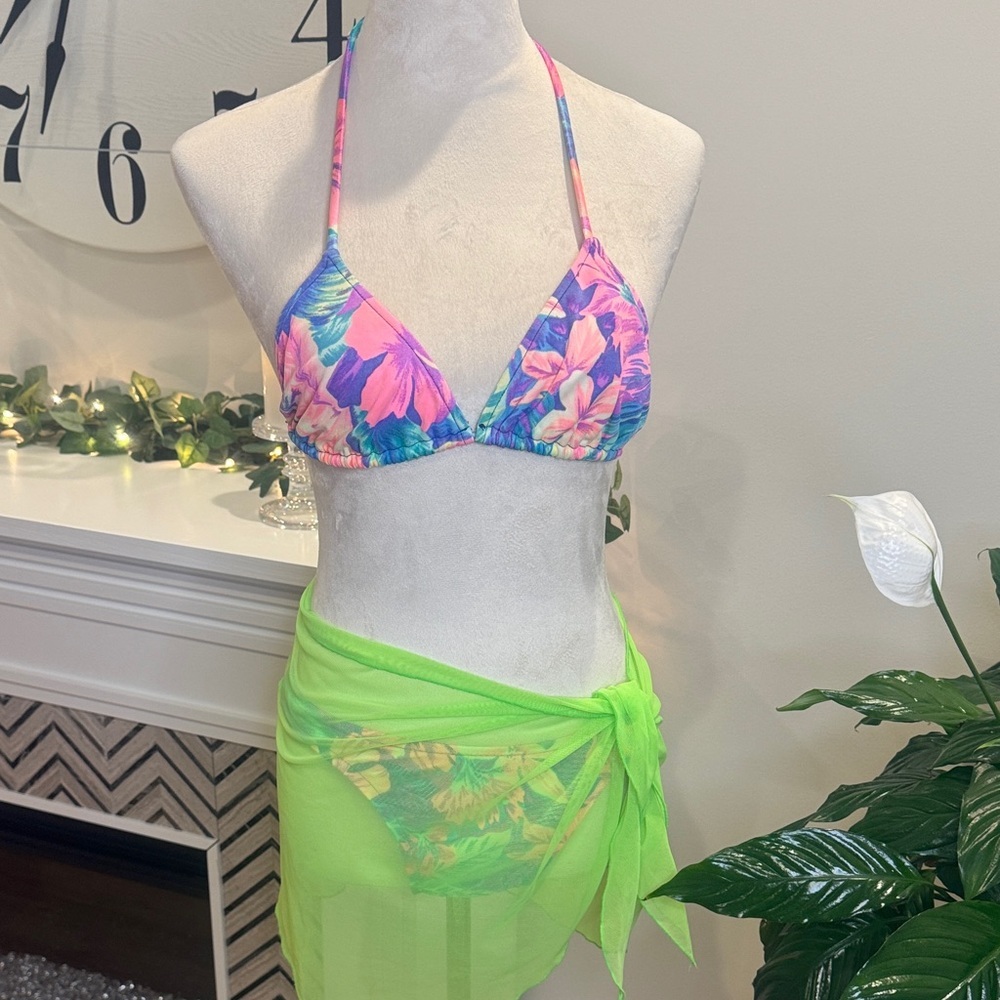 Floral Pink & Purple Triangle Bikini